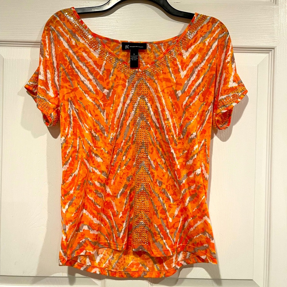 INC Orange Top with Silver Embellishments. Size SMALL.  Y2K.  VINTAGE